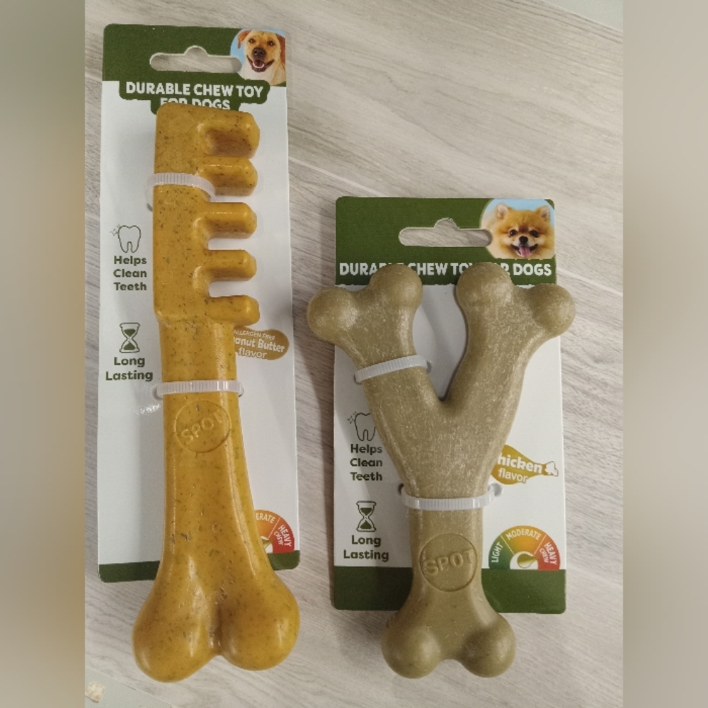 Durable Chew Bone Dog Toy - Yellow & Tan
